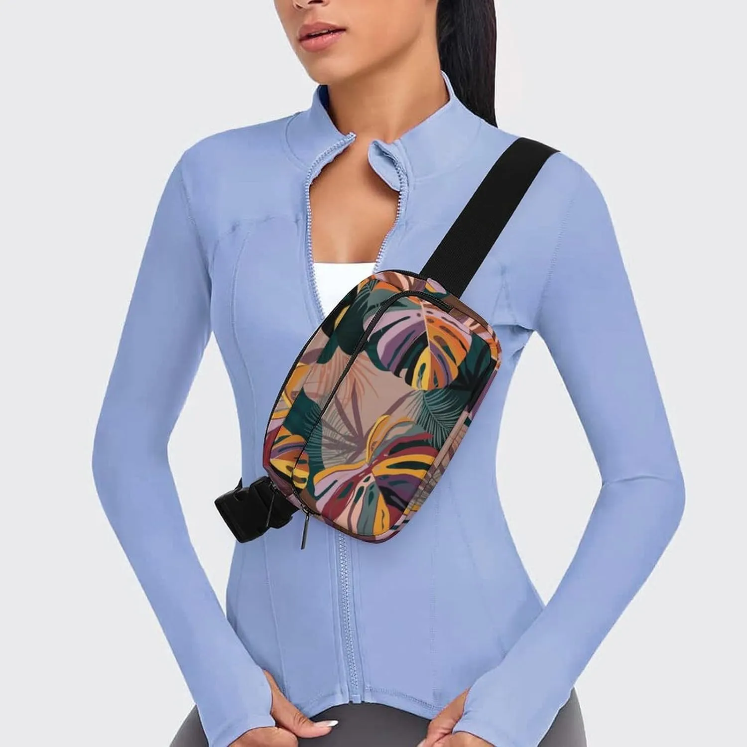 Vintage Tropical Palm Leaves Fanny Pack Belt Bag with Adjustable Strap Colourful Modern Waist Packs Small Pouch Crossbody Bags for Hiking Running Cycling Traveling