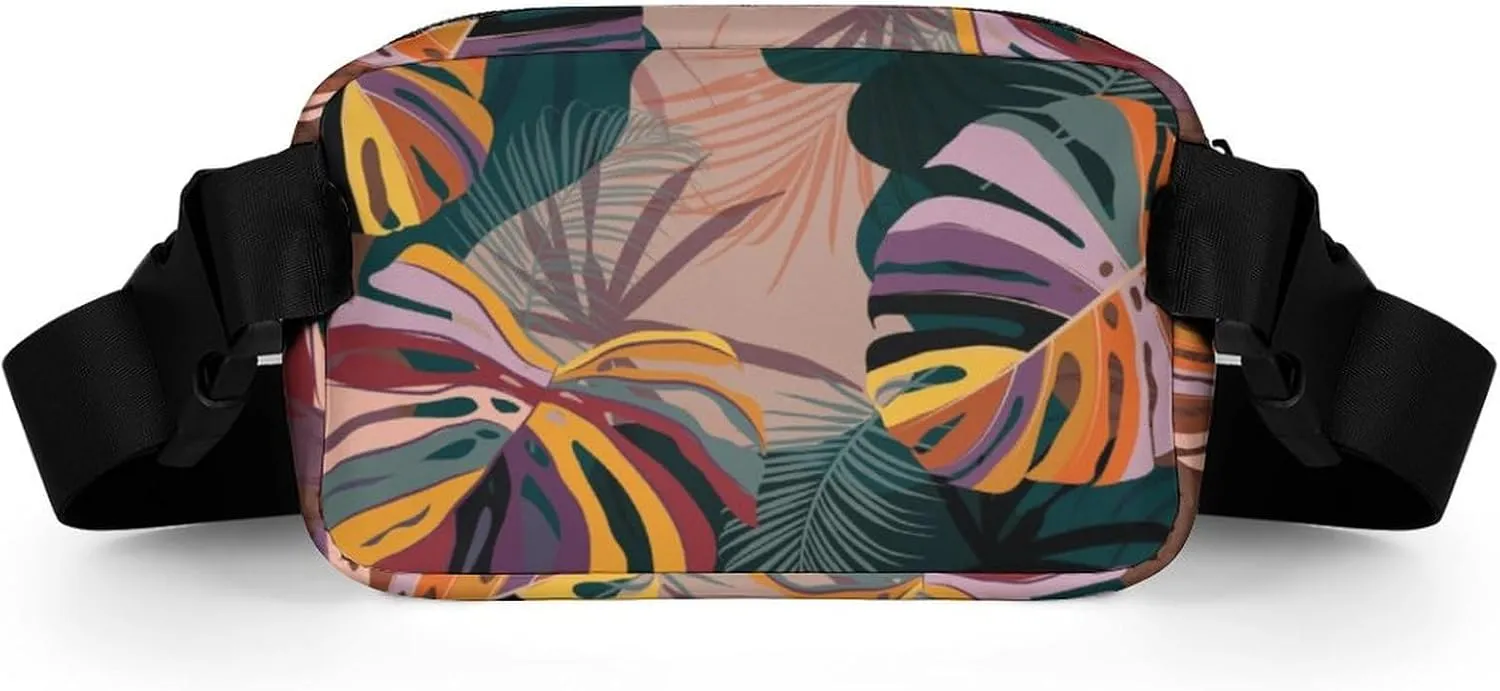 Vintage Tropical Palm Leaves Fanny Pack Belt Bag with Adjustable Strap Colourful Modern Waist Packs Small Pouch Crossbody Bags for Hiking Running Cycling Traveling