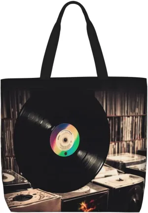 Vinyl Records Tote Bag for Women Hobo Handbags with Zipper Large Shoulder Bag Shopping Bags Travel Purse