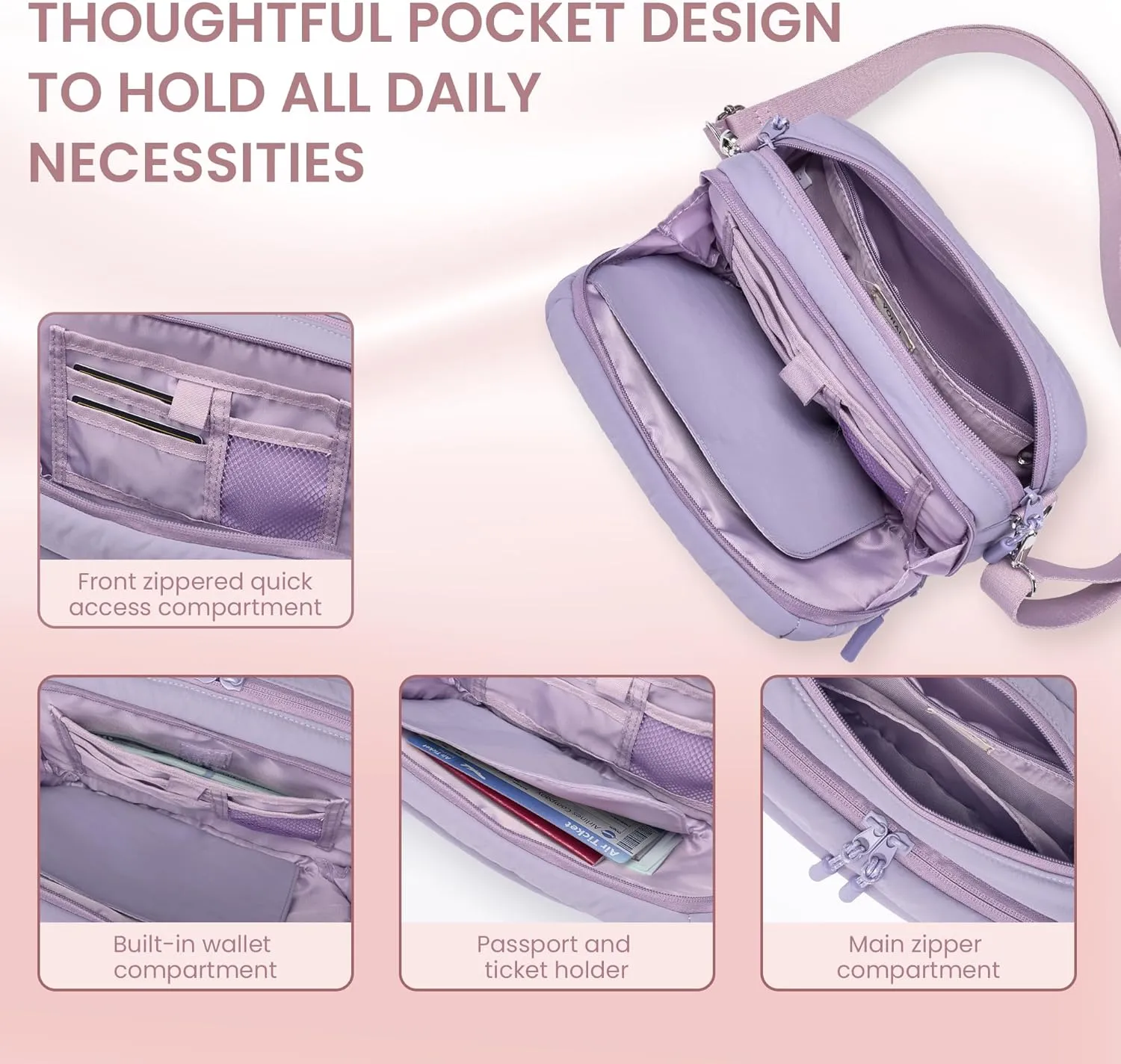 VONAL Small Crossbody Bags for Women Travel Purses Puffer Lightweight Nylon Quilted Puffy Bag Handbags with Multiple Pockets