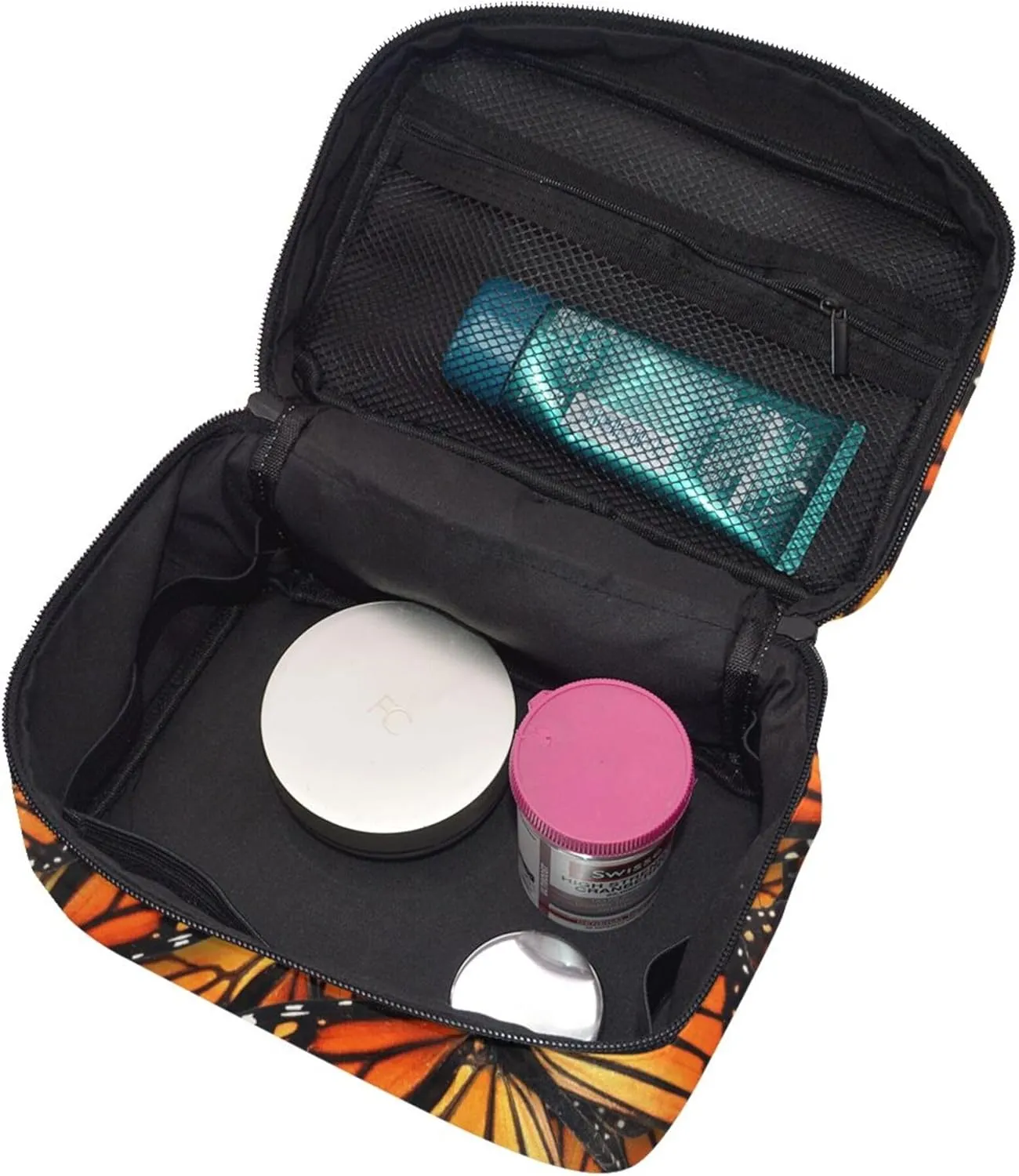 Waterproof Oxford Cosmetic Bag Compatible with Beautiful Orange Monarch Butterfly Toiletry Bag, Large Capacity Makeup Pouch with Zipper Ideal Gift for Women, Luxury Toiletry Cosmetic Holder