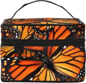 Waterproof Oxford Cosmetic Bag Compatible with Beautiful Orange Monarch Butterfly Toiletry Bag, Large Capacity Makeup Pouch with Zipper Ideal Gift for Women, Luxury Toiletry Cosmetic Holder