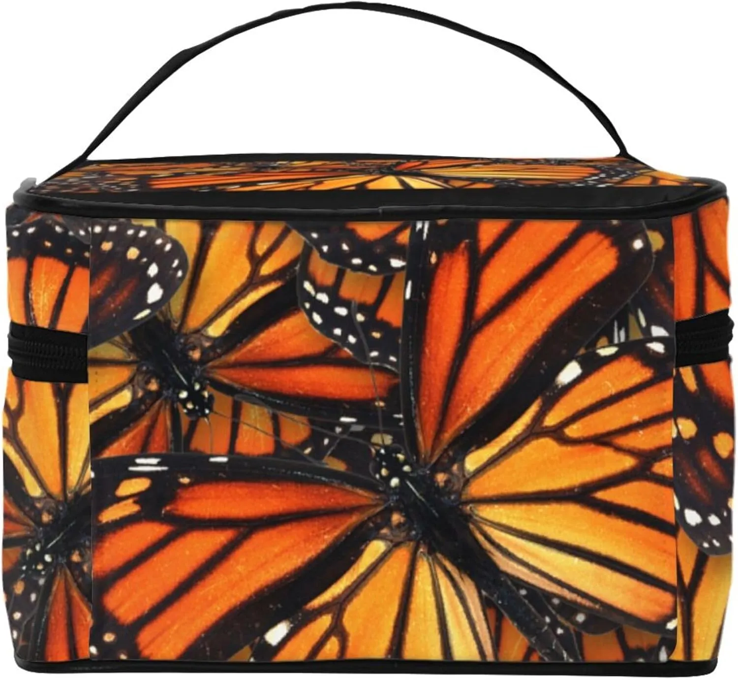 Waterproof Oxford Cosmetic Bag Compatible with Beautiful Orange Monarch Butterfly Toiletry Bag, Large Capacity Makeup Pouch with Zipper Ideal Gift for Women, Luxury Toiletry Cosmetic Holder