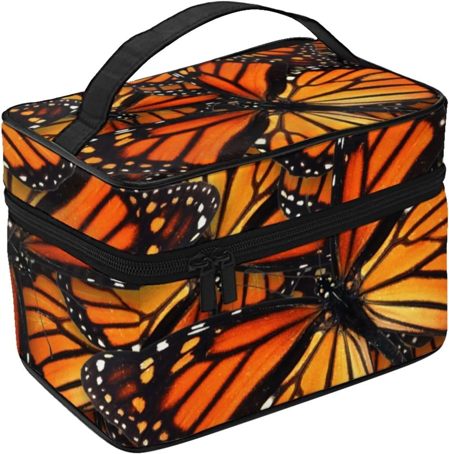 Waterproof Oxford Cosmetic Bag Compatible with Beautiful Orange Monarch Butterfly Toiletry Bag, Large Capacity Makeup Pouch with Zipper Ideal Gift for Women, Luxury Toiletry Cosmetic Holder
