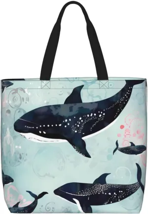 Whale Tote Bag for Women Hobo Handbags with Zipper Large Shoulder Bag Shopping Bags Travel Purse