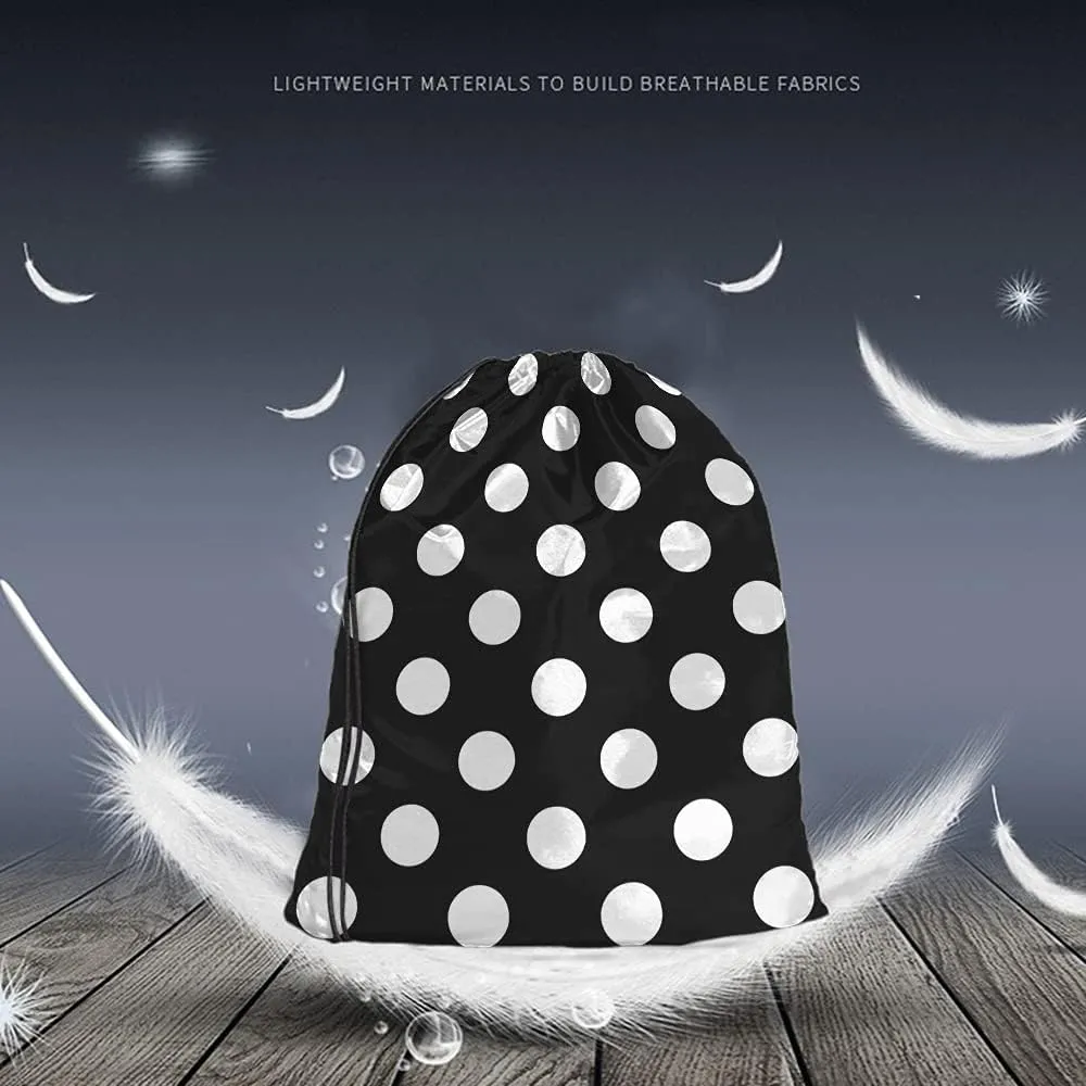 White Polka Dots Drawstring Bags Backpack Bag Big Circle Black Retro Background Simple Texture Fashion Print Sport Gym Sack Drawstring Bag String Bag Yoga Bag for Men Women