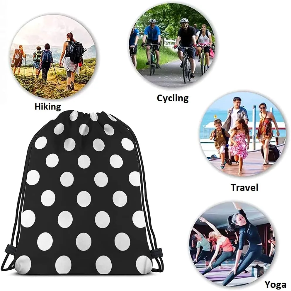 White Polka Dots Drawstring Bags Backpack Bag Big Circle Black Retro Background Simple Texture Fashion Print Sport Gym Sack Drawstring Bag String Bag Yoga Bag for Men Women