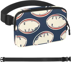 White Rugby Ball Pattern Fanny Packs for Women Men, Crossbody Belt Bag with Zipper Pockets,Waterproof Waist Packs with Adjustable Strap for Workout Running Traveling Hiking