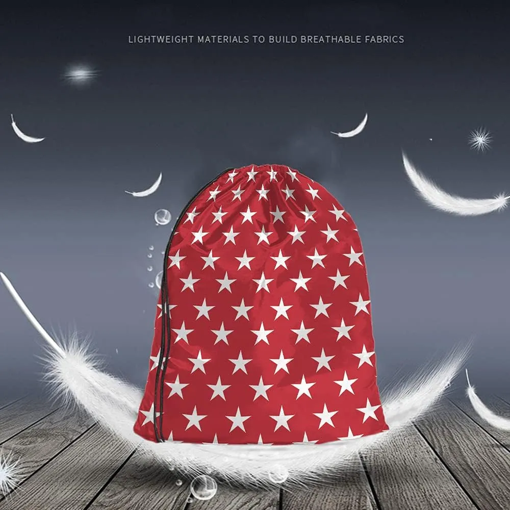 White Stars Drawstring Bags Backpack Bag Abstract USA Star Design On The Red Background Cool Symbol Sign Sport Gym Sack Drawstring Bag String Bag Yoga Bag for Men Women