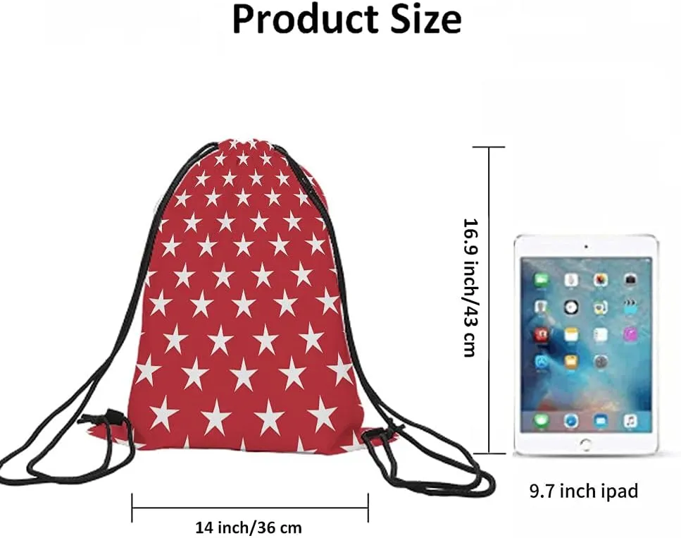White Stars Drawstring Bags Backpack Bag Abstract USA Star Design On The Red Background Cool Symbol Sign Sport Gym Sack Drawstring Bag String Bag Yoga Bag for Men Women