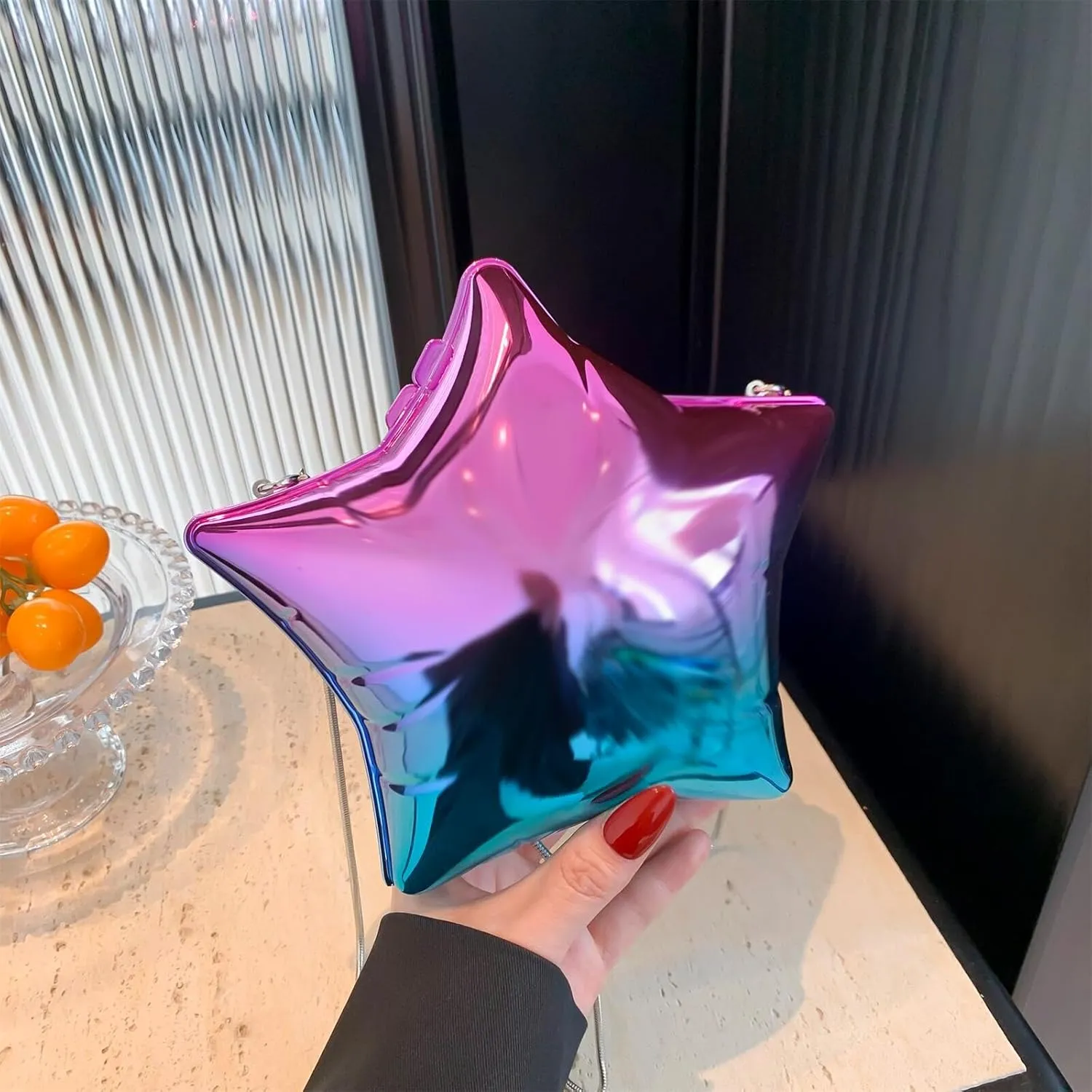 Women Acrylic Clutch Purse Star Shape Handbag Unique Evening Bag Chain Crossbody Bag for Formal Party Wedding