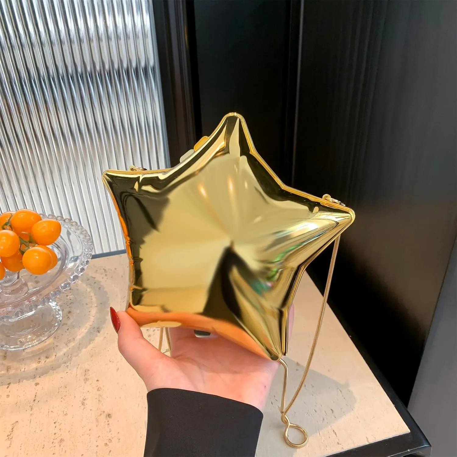 Women Acrylic Clutch Purse Star Shape Handbag Unique Evening Bag Chain Crossbody Bag for Formal Party Wedding