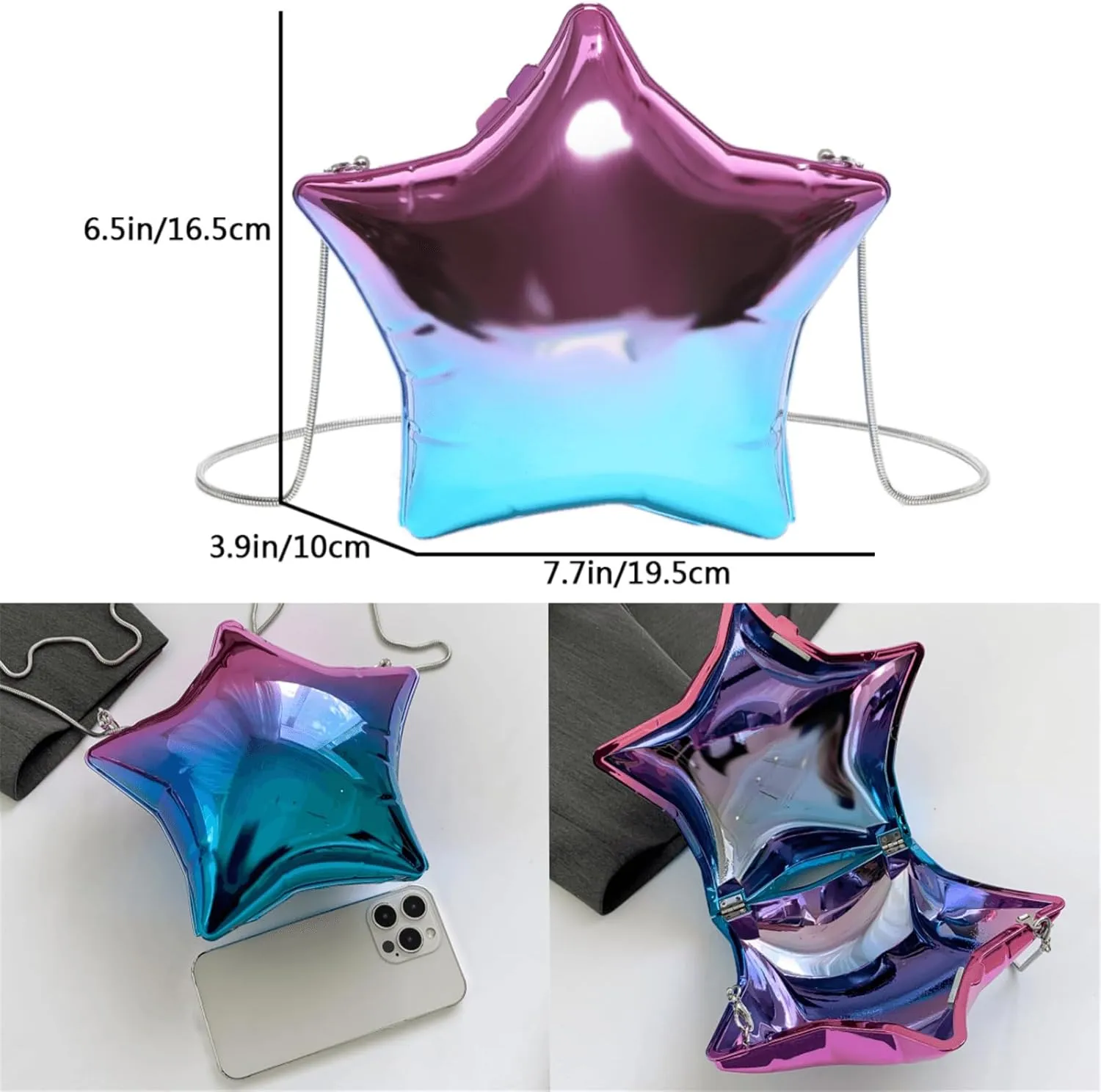 Women Acrylic Clutch Purse Star Shape Handbag Unique Evening Bag Chain Crossbody Bag for Formal Party Wedding