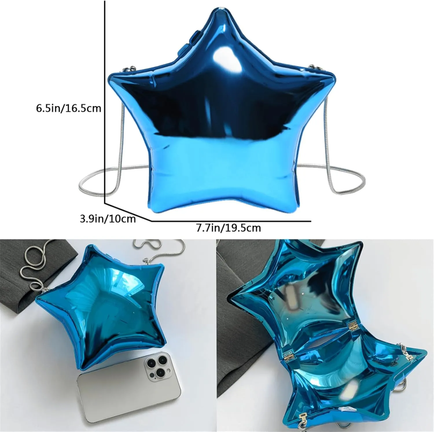 Women Acrylic Clutch Purse Star Shape Handbag Unique Evening Bag Chain Crossbody Bag for Formal Party Wedding