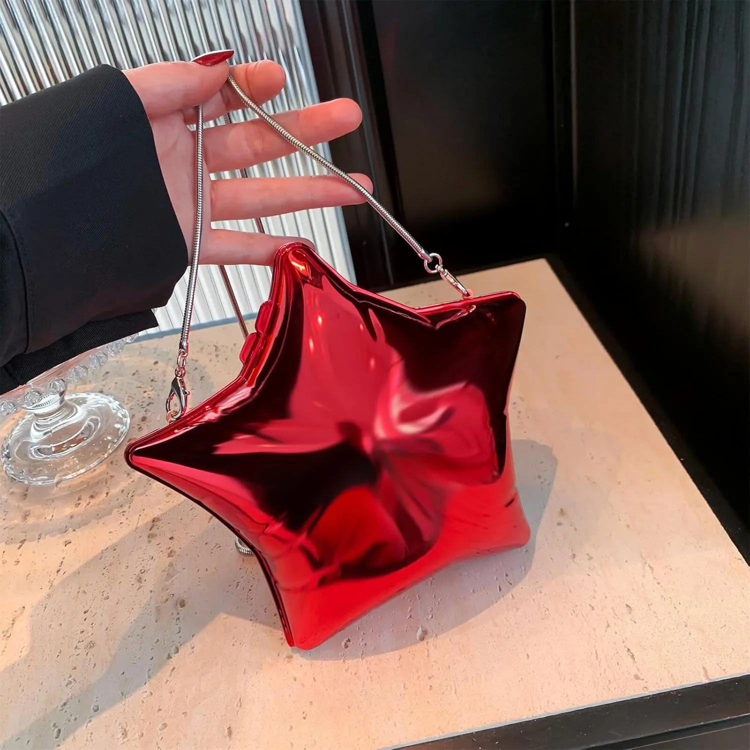 Women Acrylic Clutch Purse Star Shape Handbag Unique Evening Bag Chain Crossbody Bag for Formal Party Wedding