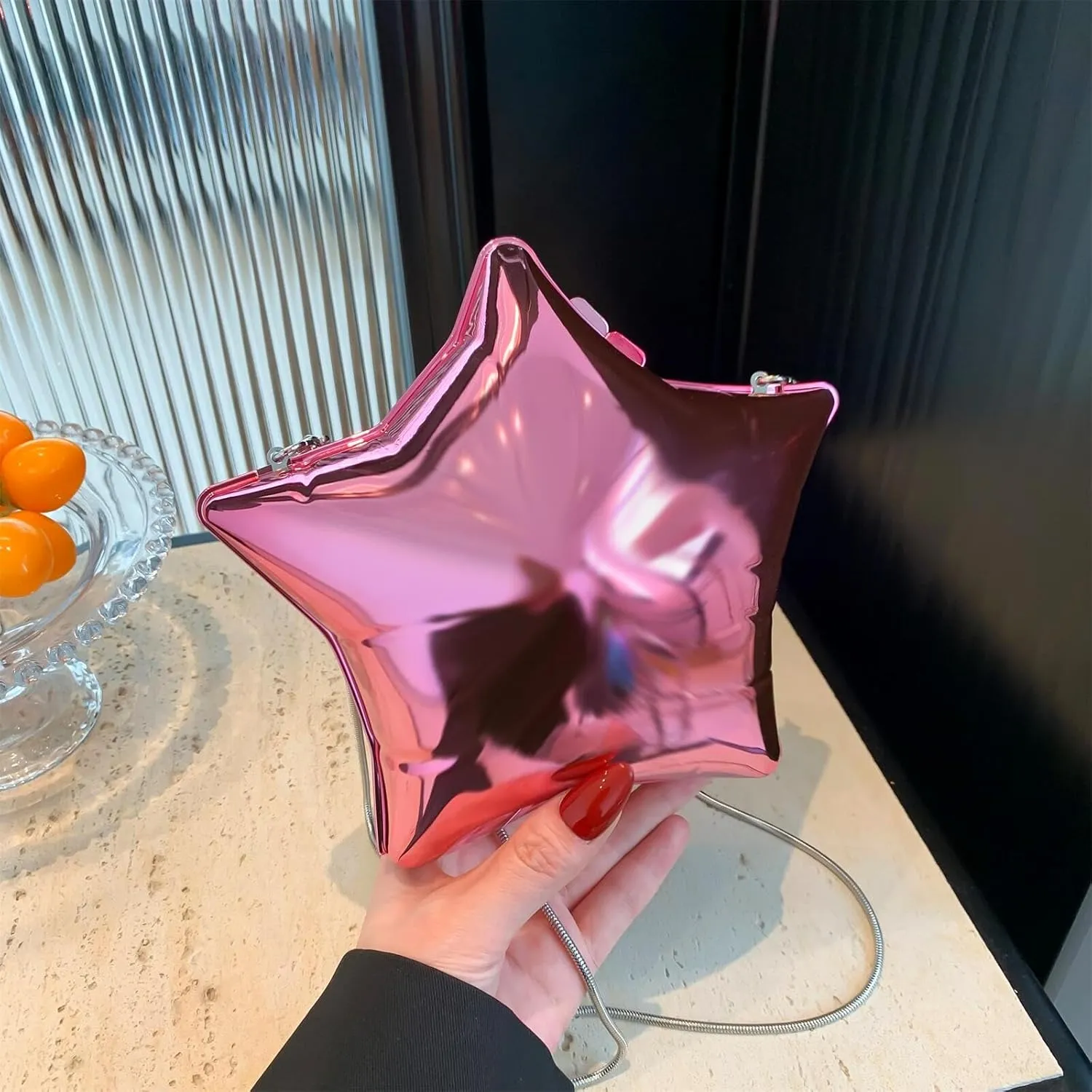 Women Acrylic Clutch Purse Star Shape Handbag Unique Evening Bag Chain Crossbody Bag for Formal Party Wedding