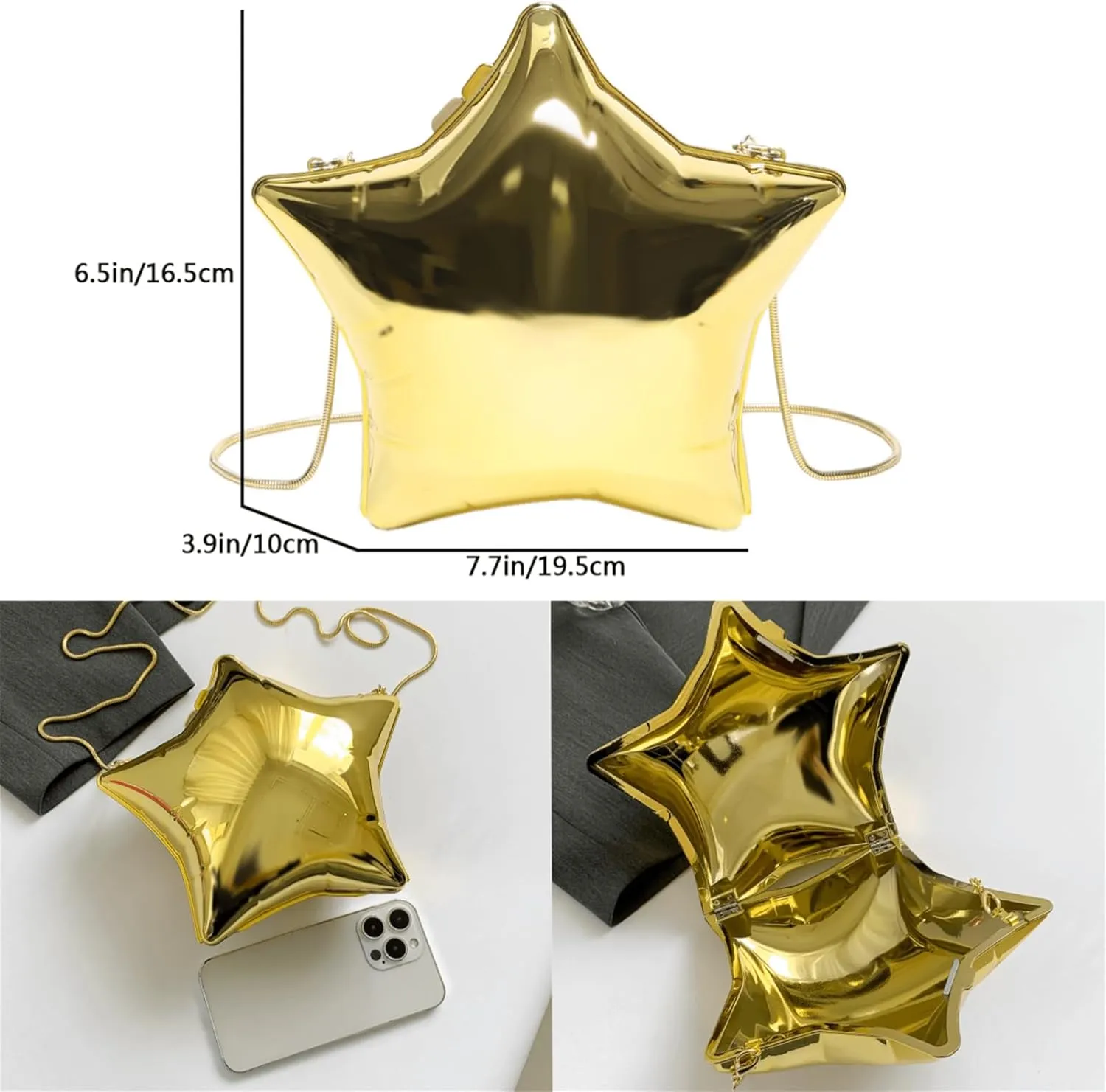 Women Acrylic Clutch Purse Star Shape Handbag Unique Evening Bag Chain Crossbody Bag for Formal Party Wedding