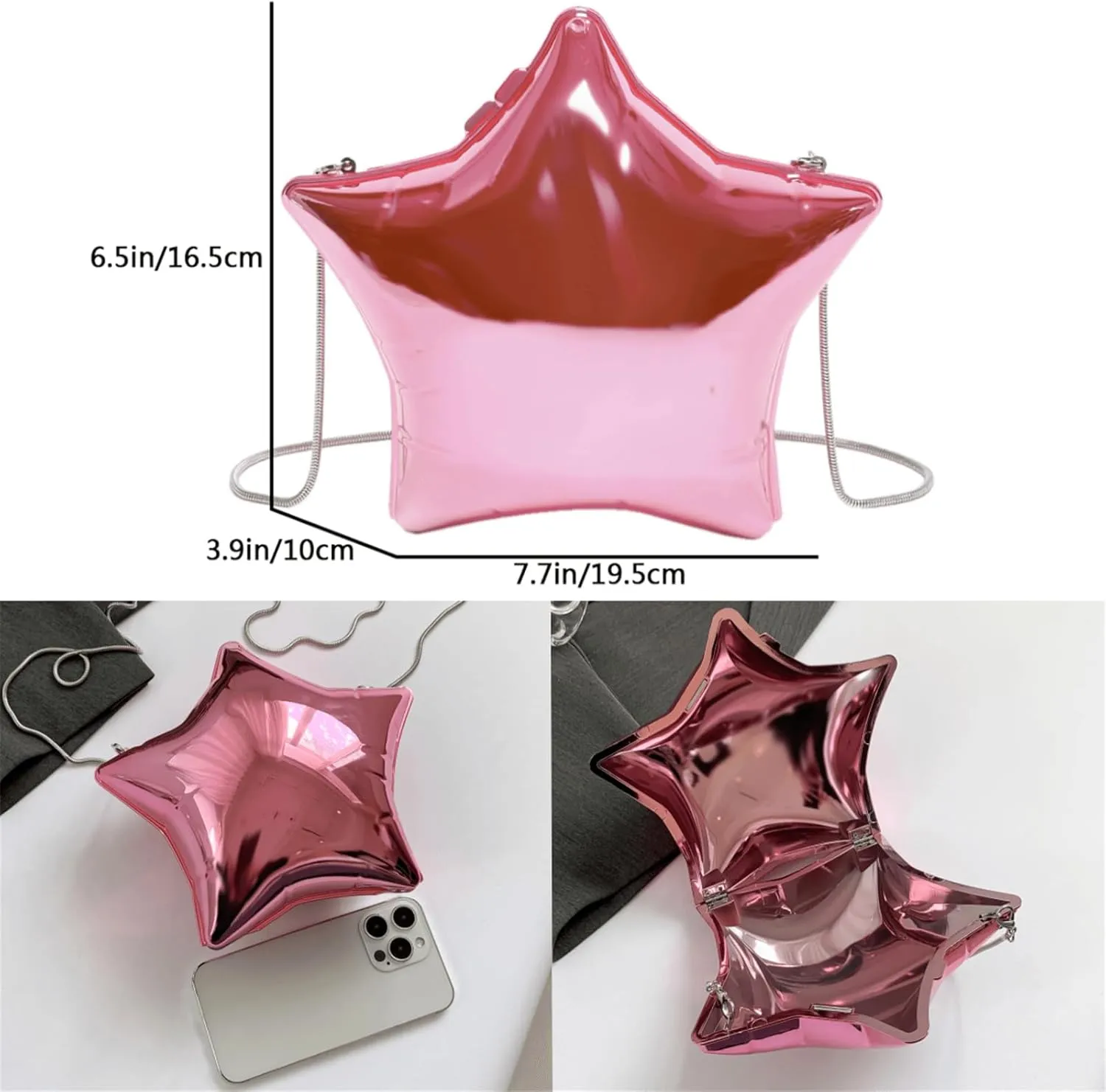 Women Acrylic Clutch Purse Star Shape Handbag Unique Evening Bag Chain Crossbody Bag for Formal Party Wedding