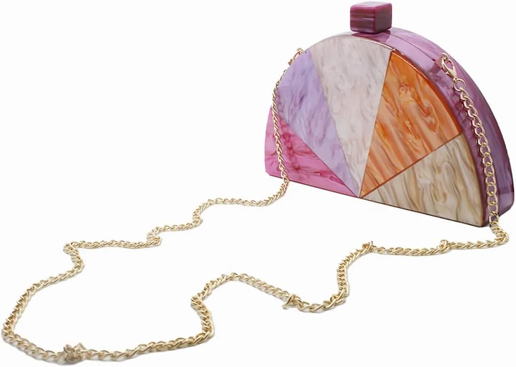 Women Acrylic Purses and Handbags Semicircle Acrylic Clutch Unique Crossbody Bag with Chain Party Evening Bag