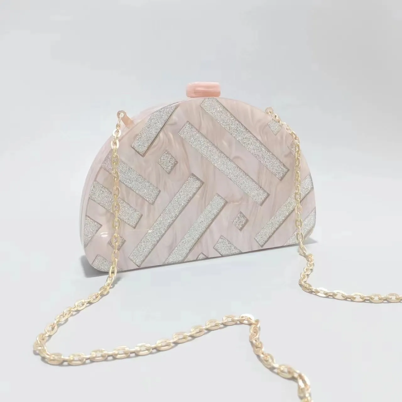 Women Acrylic Purses and Handbags Semicircle Acrylic Clutch Unique Crossbody Bag with Chain Party Evening Bag