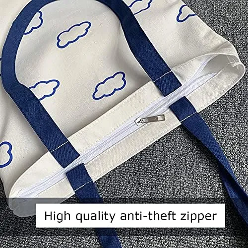 Women canvas Tote Bag for Women Shoulder Bag with zipper Work Beach Travel and Shopping Grocery Bag