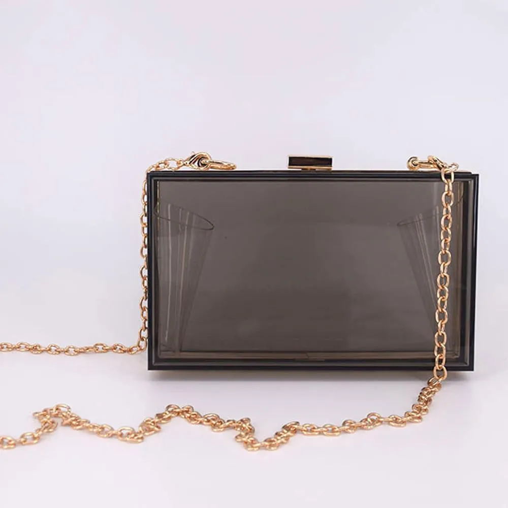 Women Clear Purse Acrylic Evening Clutch Bag Shoulder Handbag Unique Evening Bags and Clutches Crossbody Purse Black-T