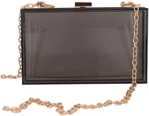 Women Clear Purse Acrylic Evening Clutch Bag Shoulder Handbag Unique Evening Bags and Clutches Crossbody Purse Black-T