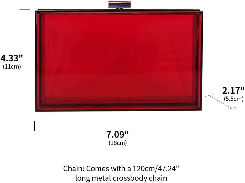 Women Clear Purse Acrylic Evening Clutch Bag Shoulder Handbag Unique Evening Bags and Clutches Crossbody Purse Dark Red-T