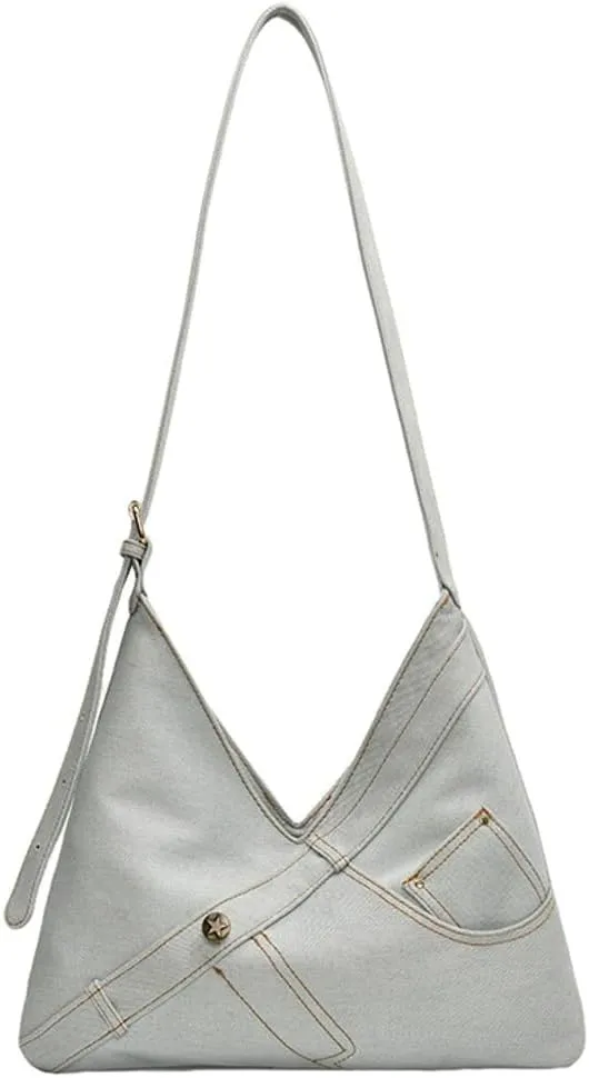Women Denim Shoulder Bag Fashion Hobo Crossbody Bags Slouchy Tote Bag Handbag Purse Casual