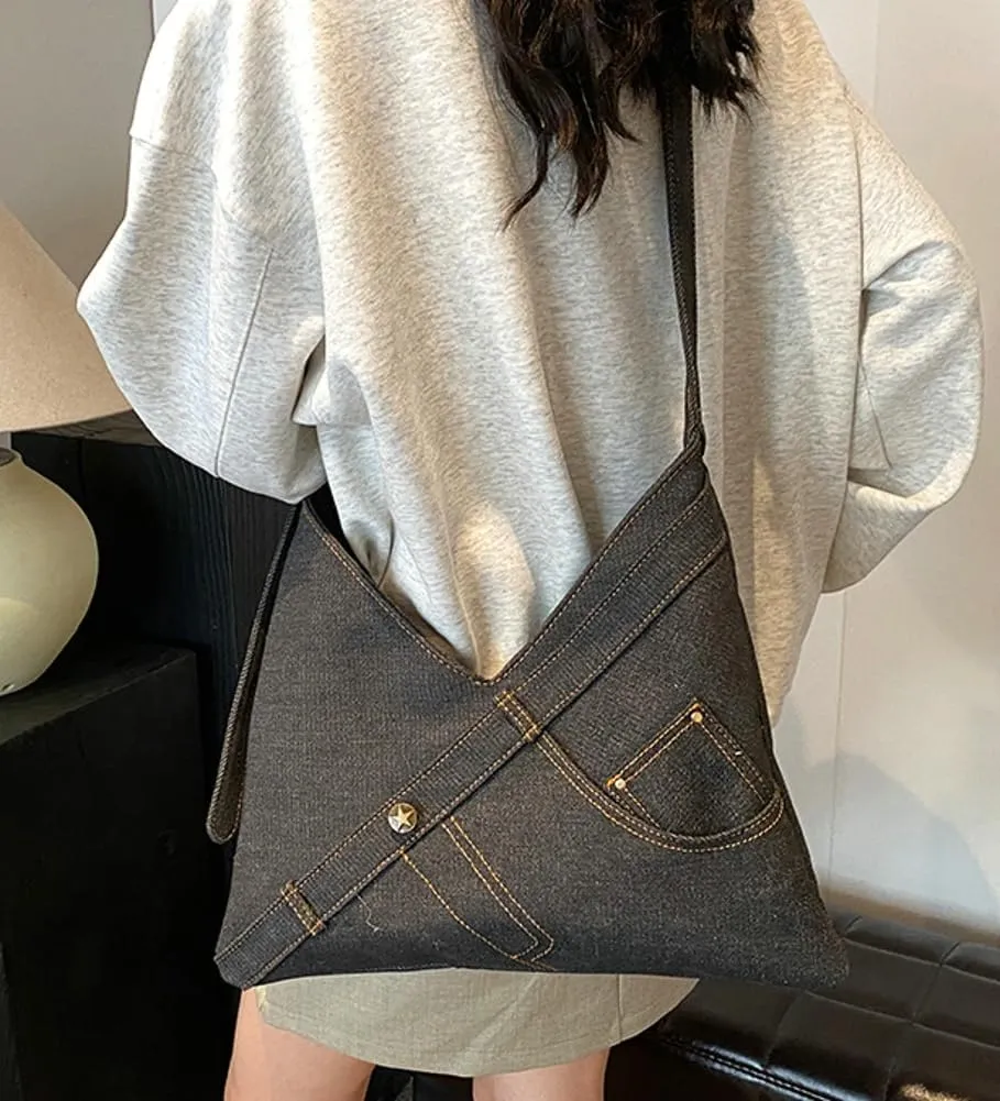 Women Denim Shoulder Bag Fashion Hobo Crossbody Bags Slouchy Tote Bag Handbag Purse Casual