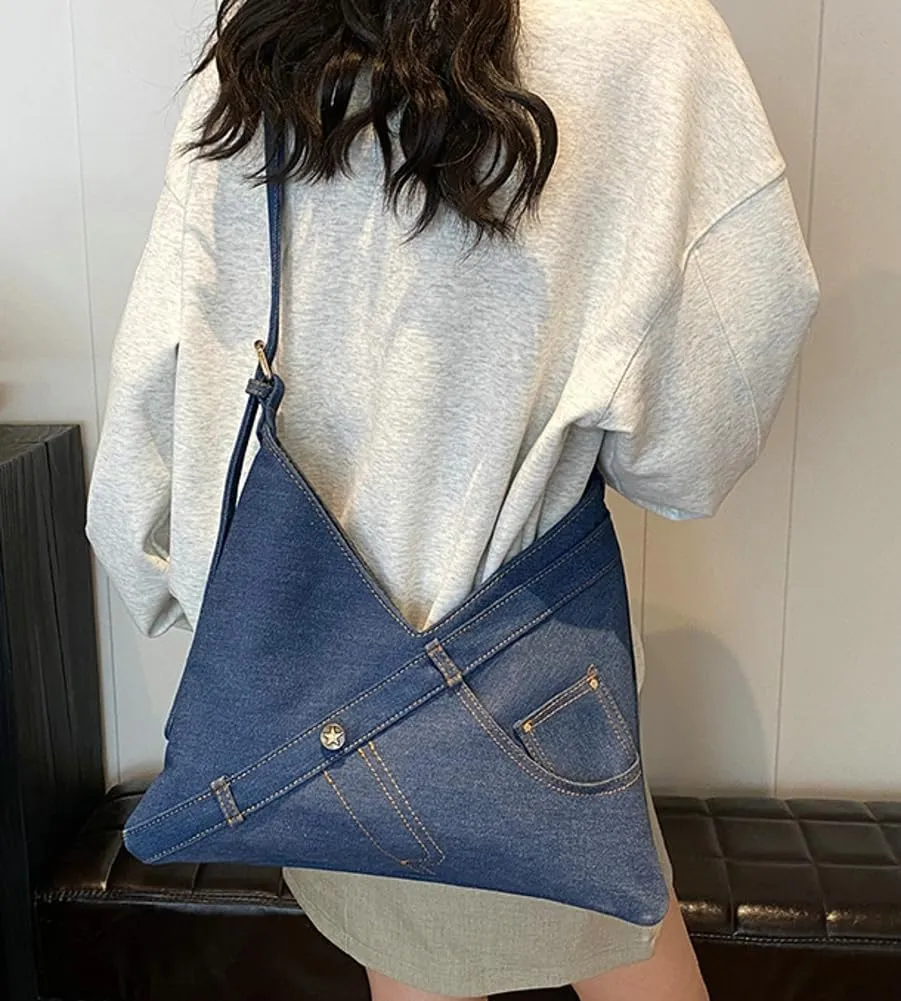 Women Denim Shoulder Bag Fashion Hobo Crossbody Bags Slouchy Tote Bag Handbag Purse Casual