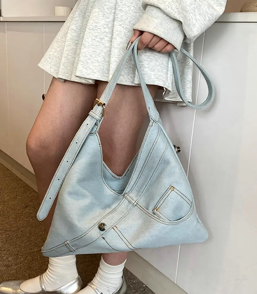 Women Denim Shoulder Bag Fashion Hobo Crossbody Bags Slouchy Tote Bag Handbag Purse Casual