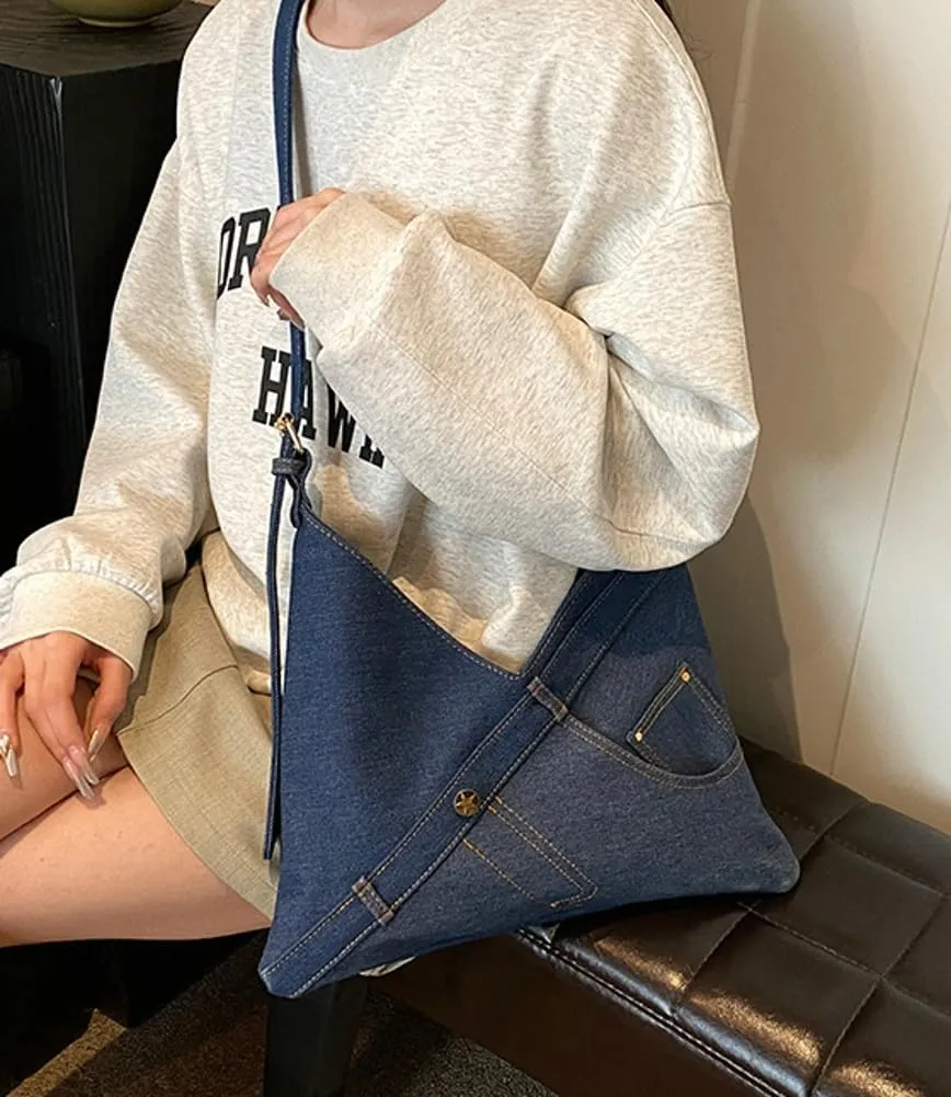 Women Denim Shoulder Bag Fashion Hobo Crossbody Bags Slouchy Tote Bag Handbag Purse Casual