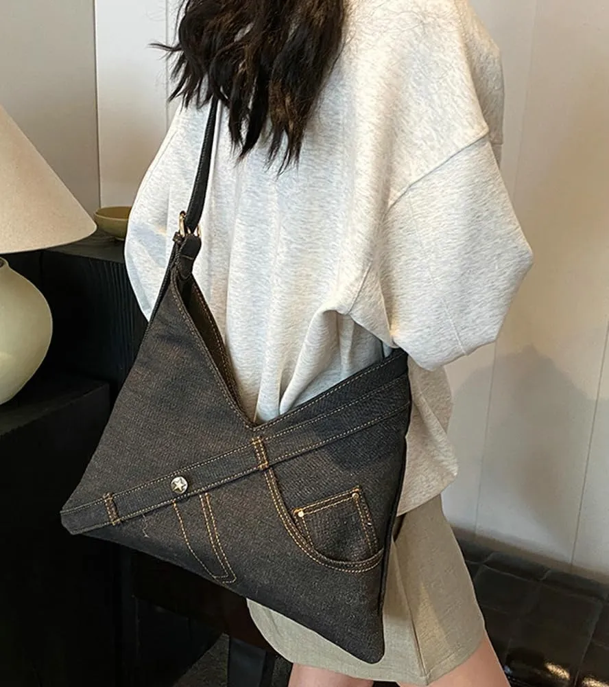 Women Denim Shoulder Bag Fashion Hobo Crossbody Bags Slouchy Tote Bag Handbag Purse Casual