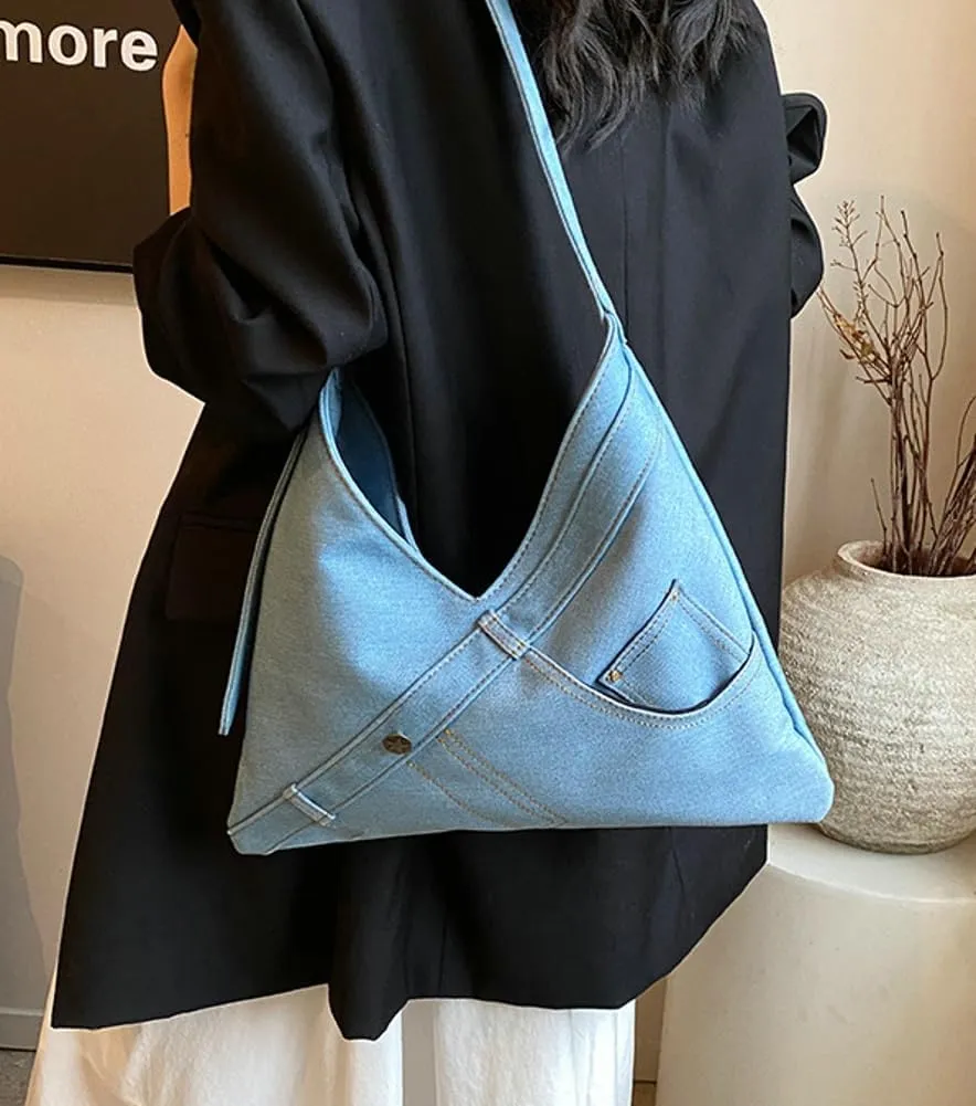 Women Denim Shoulder Bag Fashion Hobo Crossbody Bags Slouchy Tote Bag Handbag Purse Casual