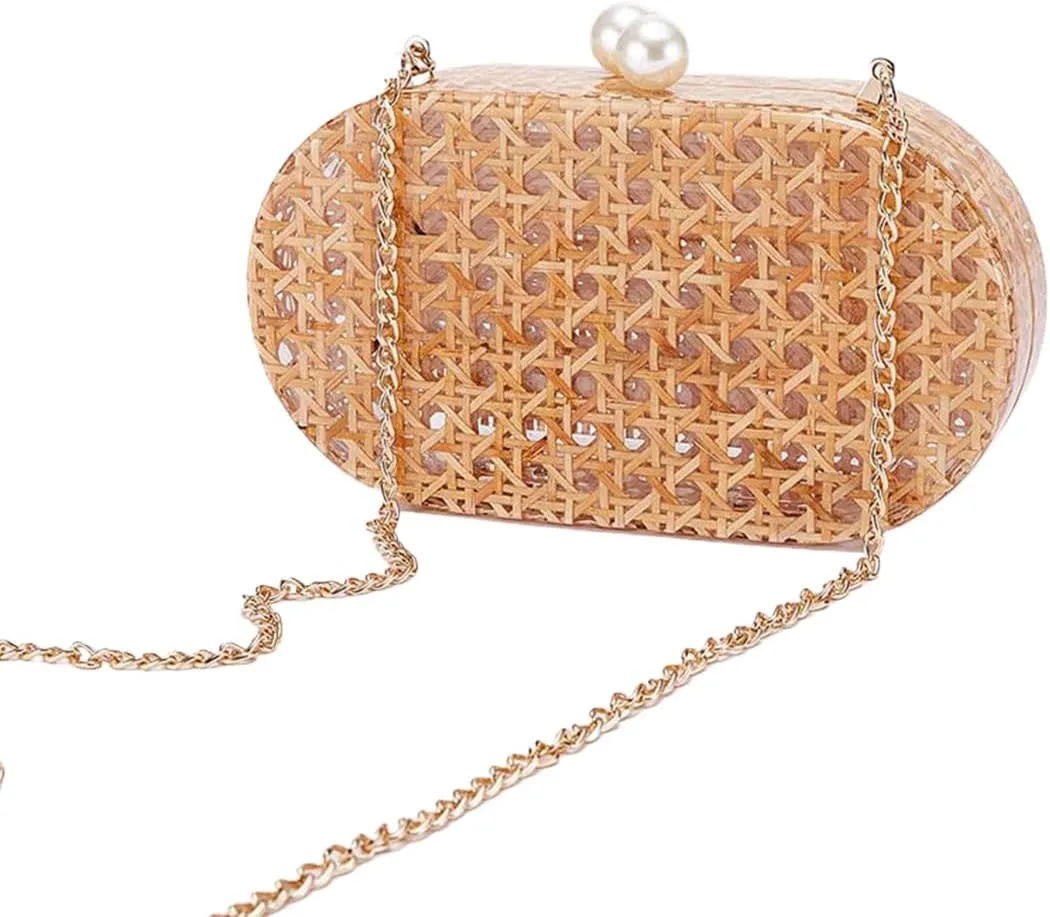 Women Elegant Rattan Acrylic Handbag Stylish Marbling Evening Bag Square Box Clutch Purse for Seaside Beach Party