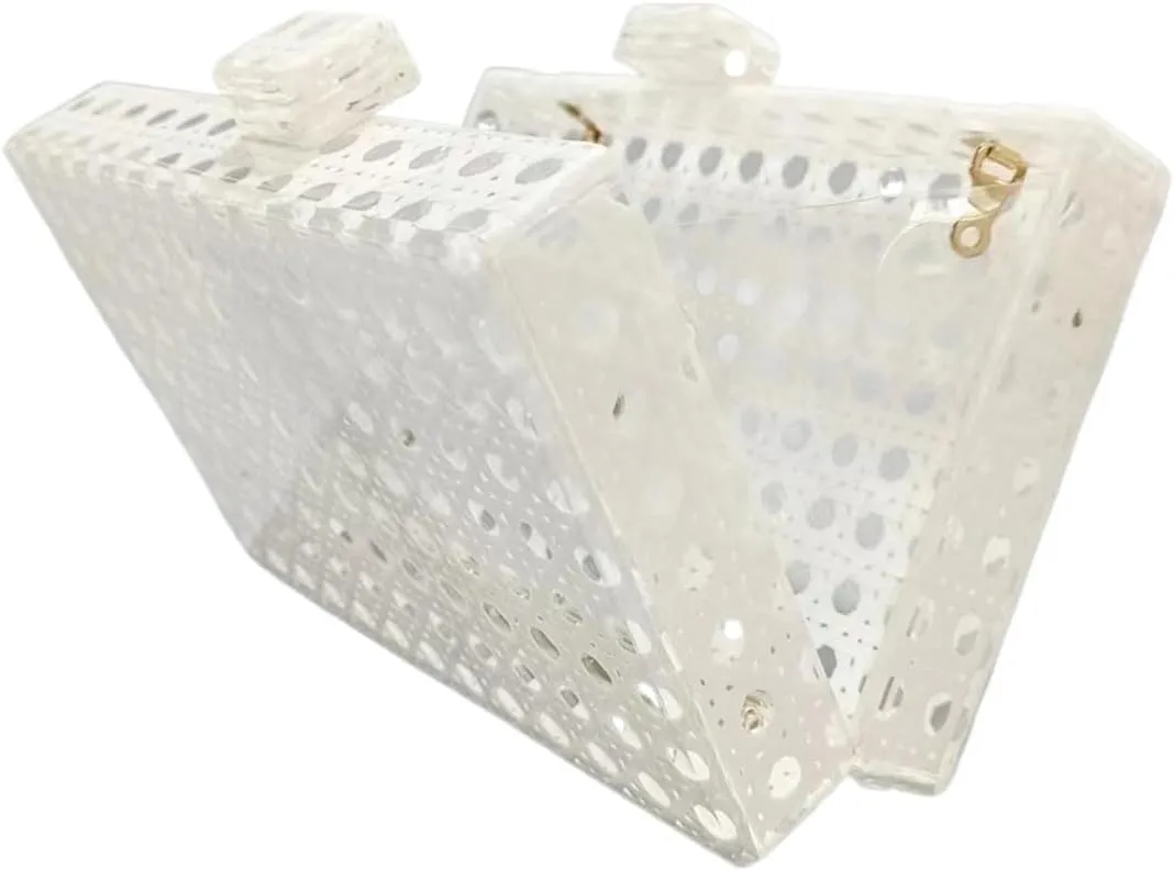 Women Elegant Rattan Acrylic Handbag Stylish Marbling Evening Bag Square Box Clutch Purse for Seaside Beach Party