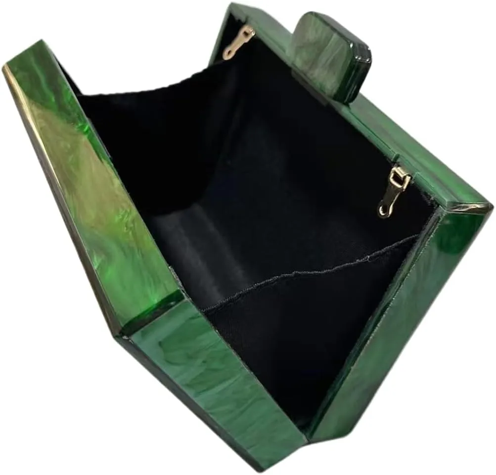 Women Elegant Rattan Acrylic Handbag Stylish Marbling Evening Bag Square Box Clutch Purse for Seaside Beach Party