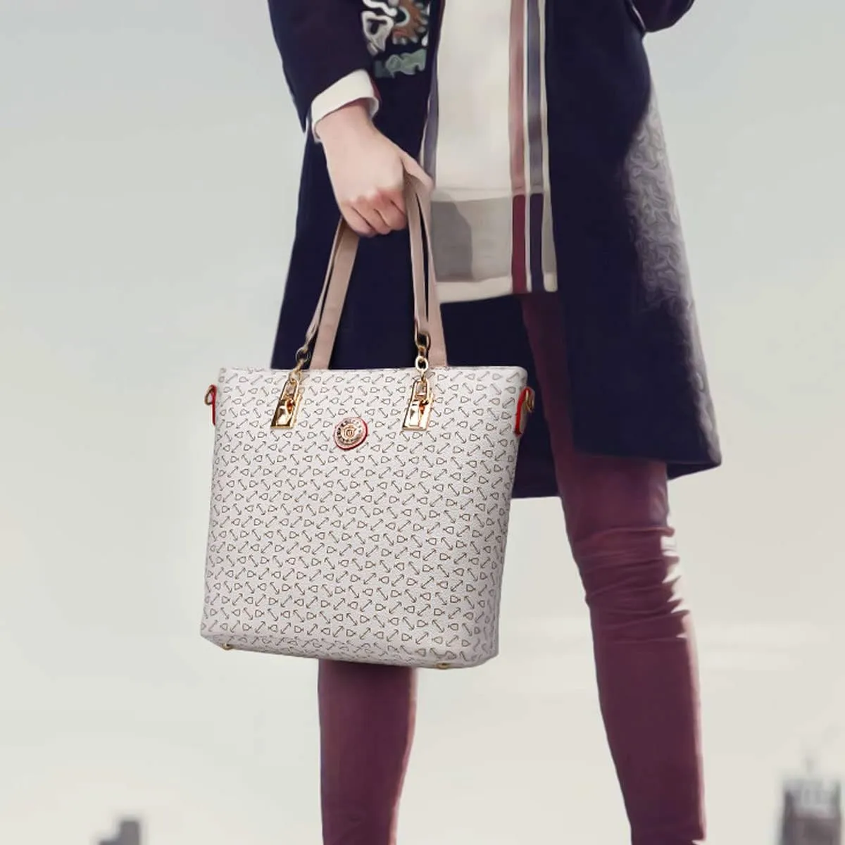 Women Handbag Set 6 Pcs PU Leather Tote Purse Multi-purpose Classic Shoulder Bag Top Handle Bag Satchel(Coffee)