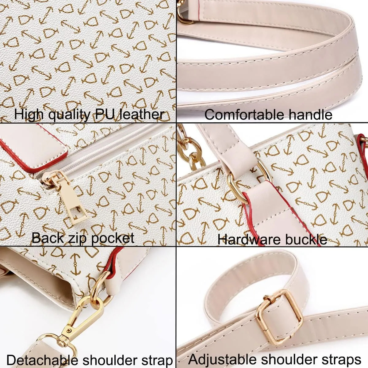 Women Handbag Set 6 Pcs PU Leather Tote Purse Multi-purpose Classic Shoulder Bag Top Handle Bag Satchel(Coffee)