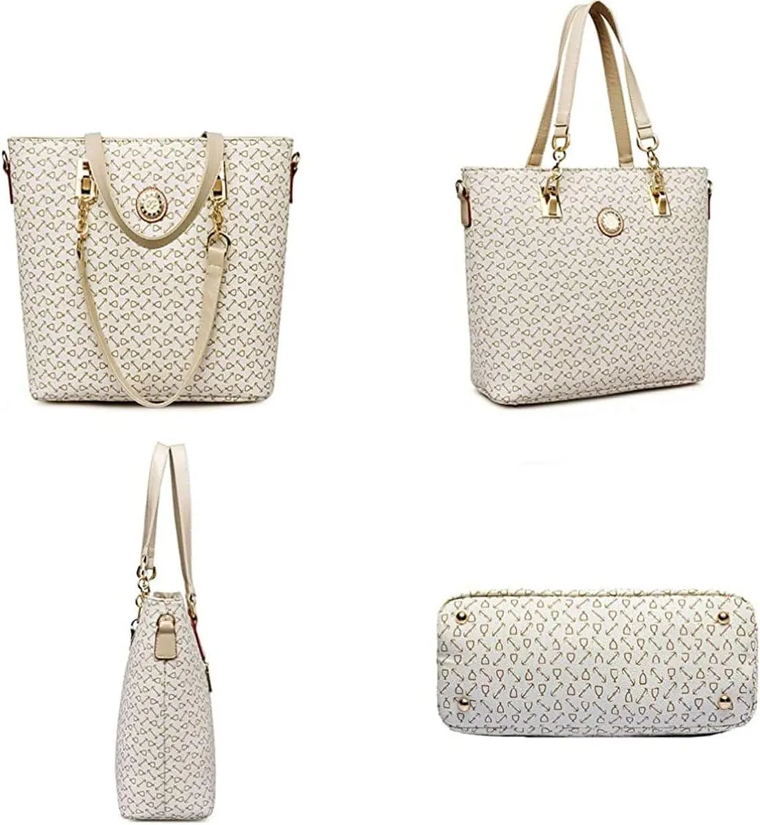 Women Handbag Set 6 Pcs PU Leather Tote Purse Multi-purpose Classic Shoulder Bag Top Handle Bag Satchel(Coffee)