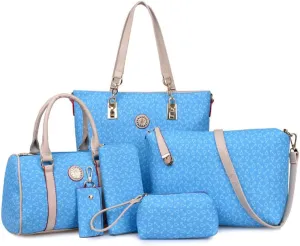 Women Handbag Set 6 Pcs PU Leather Tote Purse Multi-purpose Classic Shoulder Bag Top Handle Bag Satchel(Coffee)