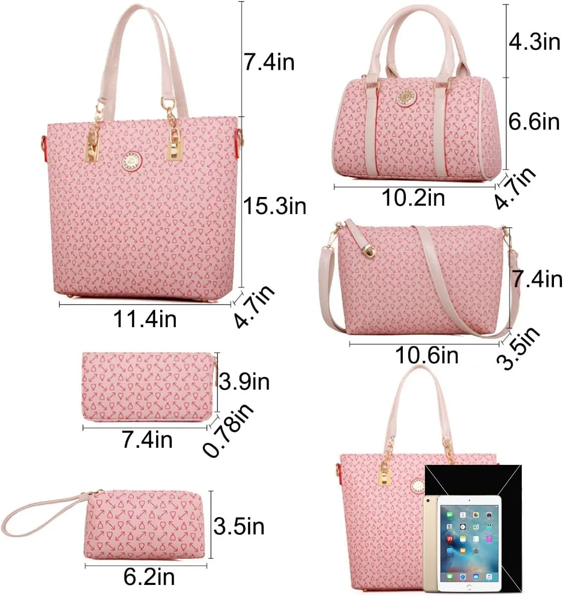 Women Handbag Set 6 Pcs PU Leather Tote Purse Multi-purpose Classic Shoulder Bag Top Handle Bag Satchel(Coffee)