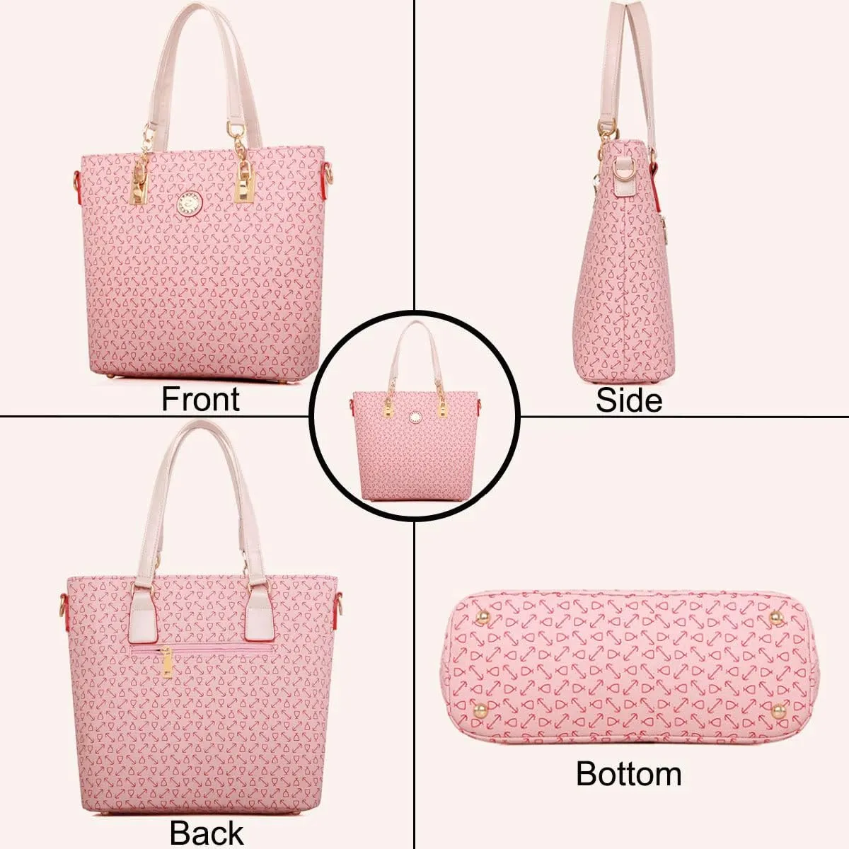 Women Handbag Set 6 Pcs PU Leather Tote Purse Multi-purpose Classic Shoulder Bag Top Handle Bag Satchel(Coffee)