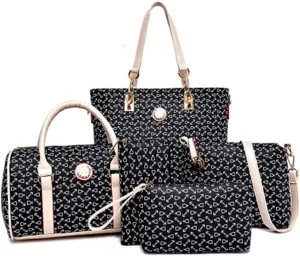 Women Handbag Set 6 Pcs PU Leather Tote Purse Set Multi-purpose Classic Shoulder Bag