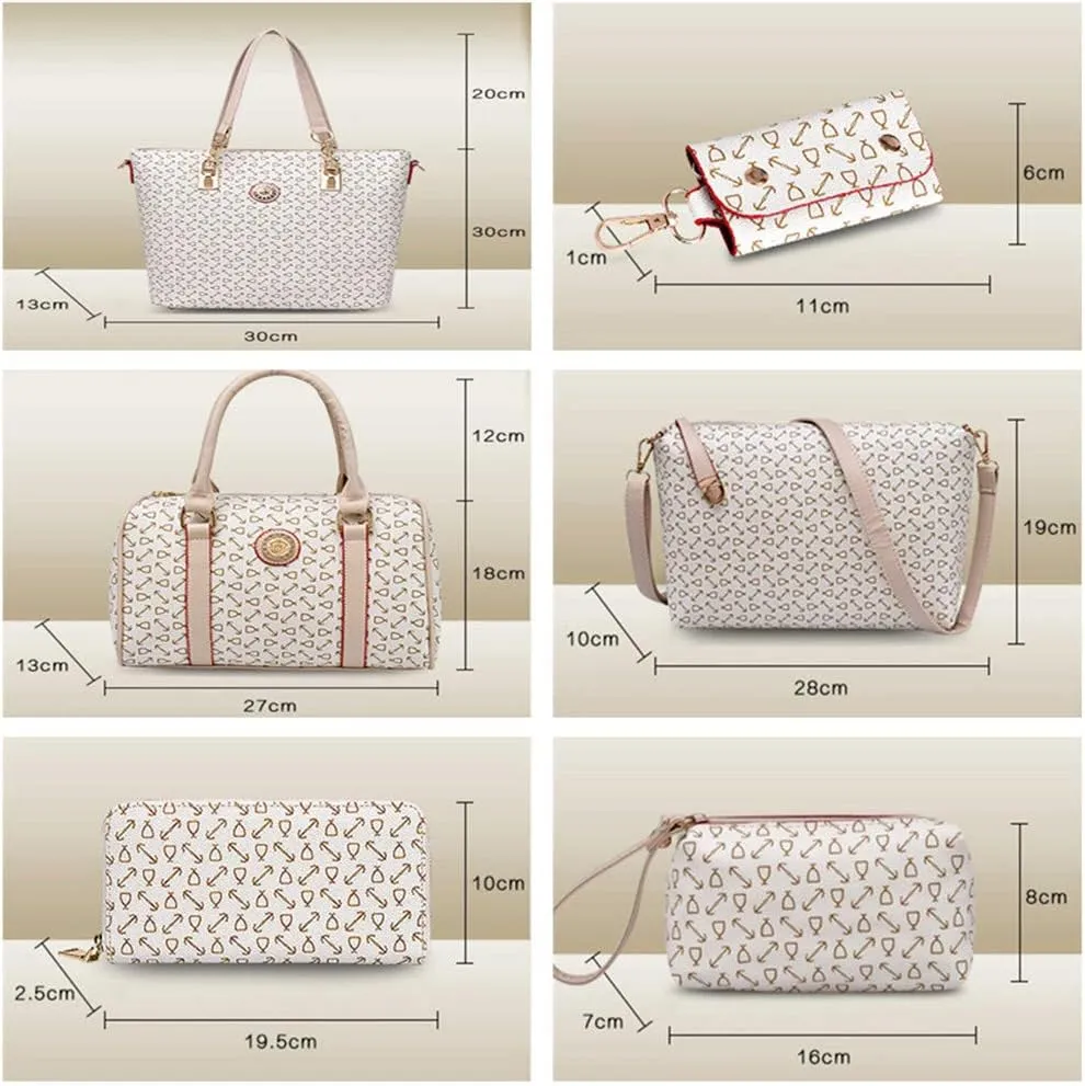 Women Handbag Set 6 Pcs PU Leather Tote Purse Set Multi-purpose Classic Shoulder Bag