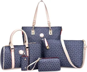 Women Handbag Set 6 Pcs PU Leather Tote Purse Set Multi-purpose Classic Shoulder Bag
