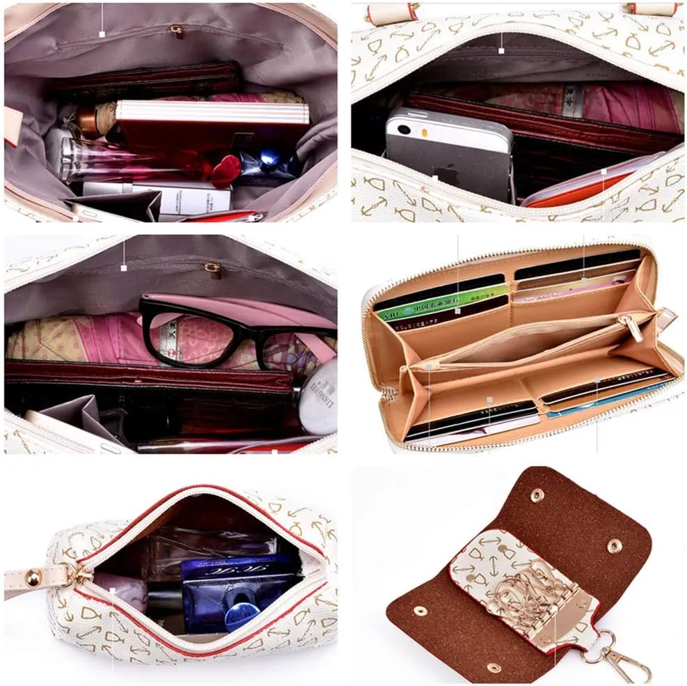 Women Handbag Set 6 Pcs PU Leather Tote Purse Set Multi-purpose Classic Shoulder Bag