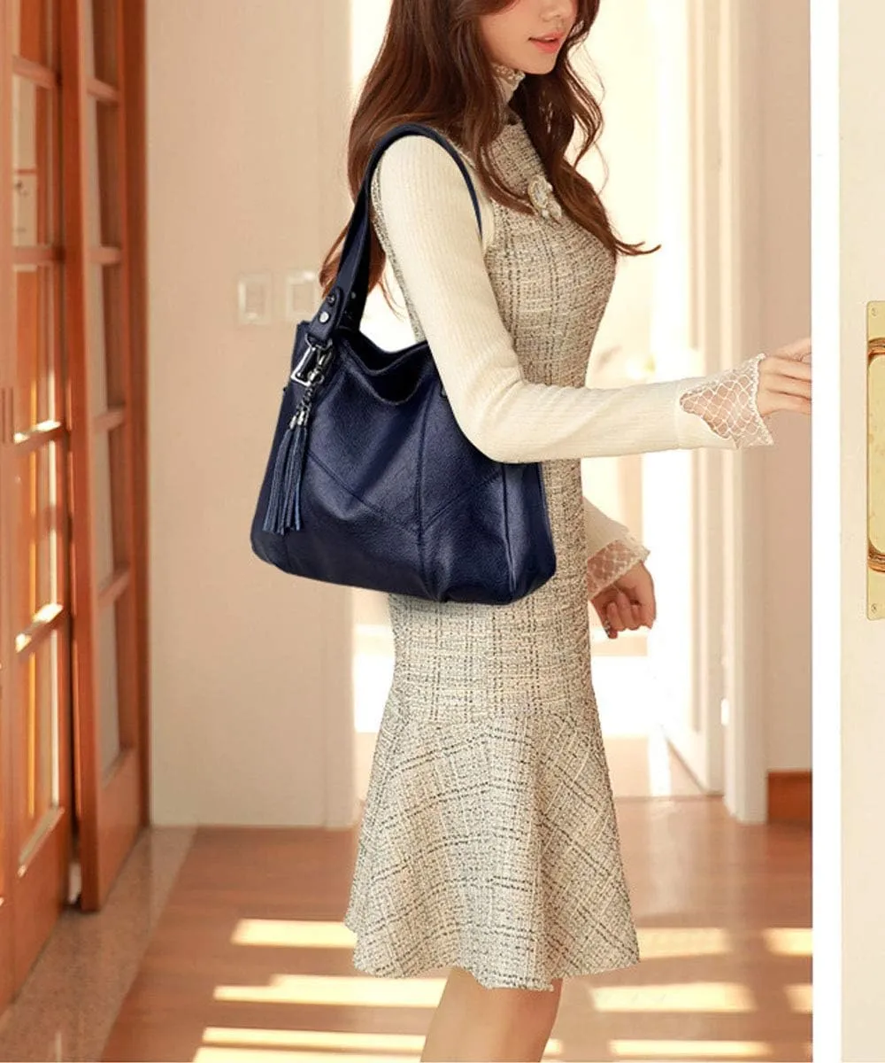 Women Satchel Bags Handle Shoulder Handbags PU Leather Tassel Crossbody Purse