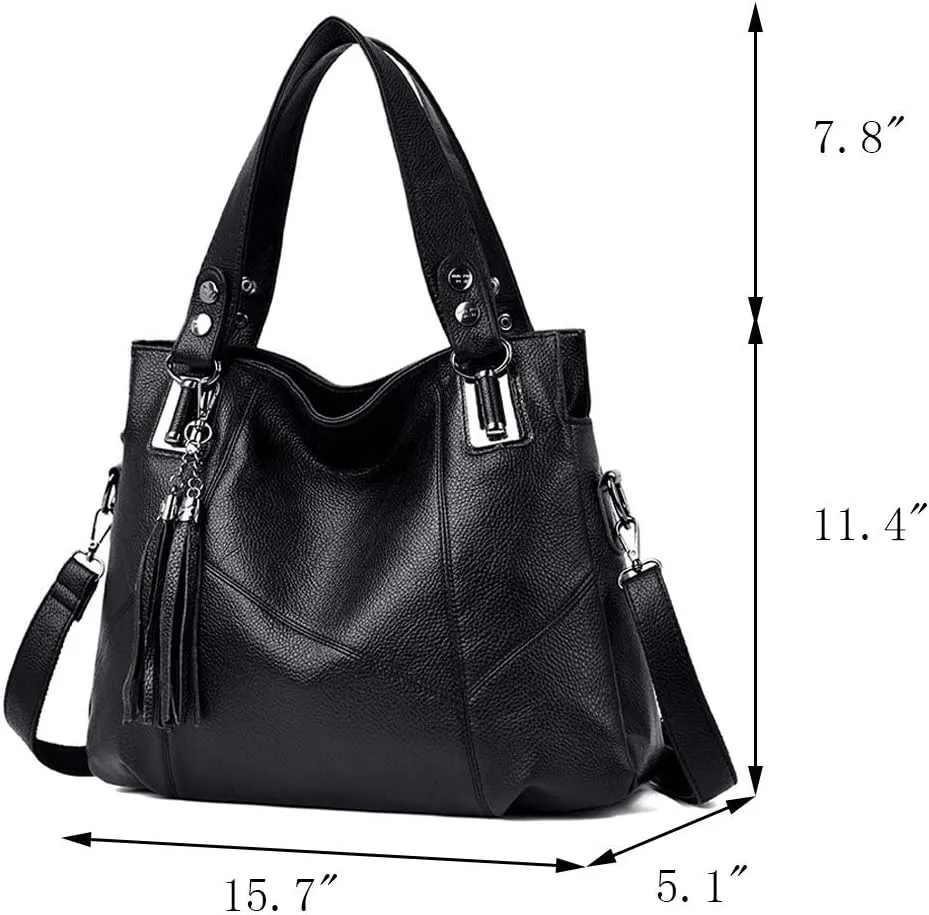 Women Satchel Bags Handle Shoulder Handbags PU Leather Tassel Crossbody Purse